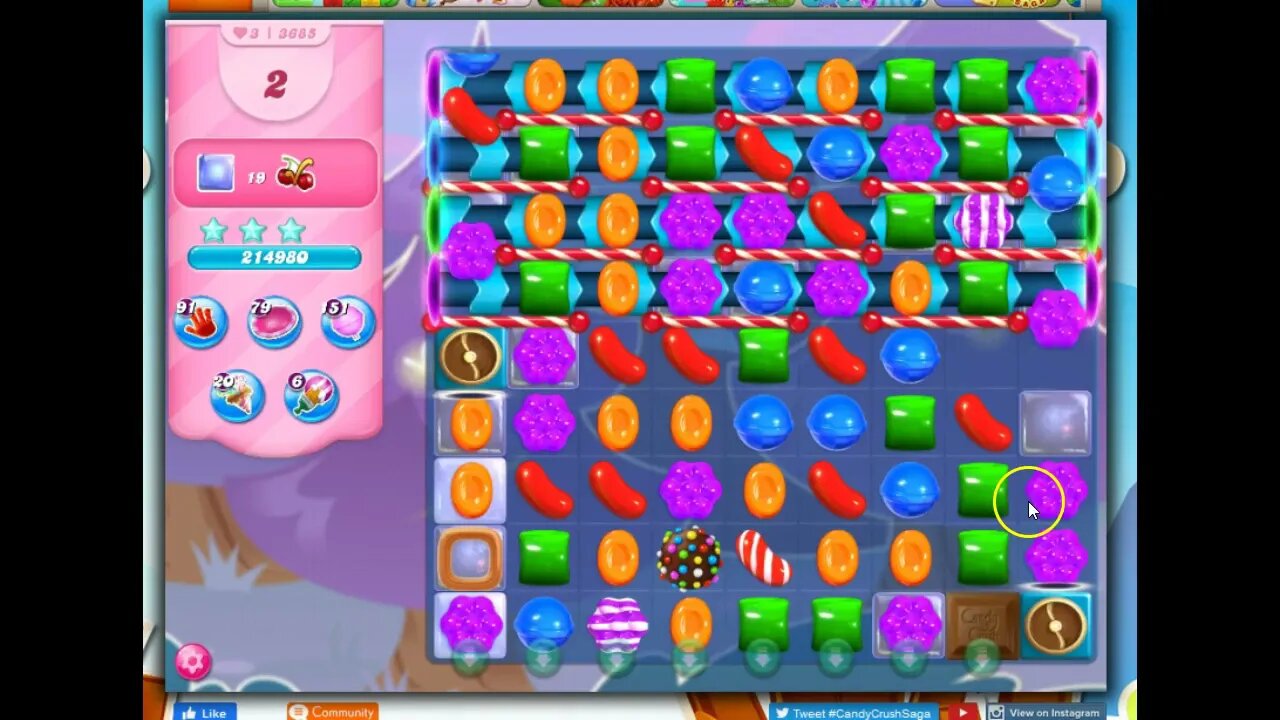 Candy Crush Level 3685 Talkthrough, 27 Moves 0 Boosters