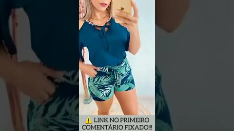 Shorts Feminino Estampado Tropical Moda Verão/ shopee