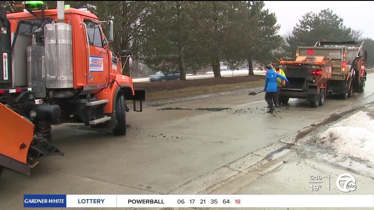 Road workers in Clawson spending 60 to 80 hours a week patching potholes