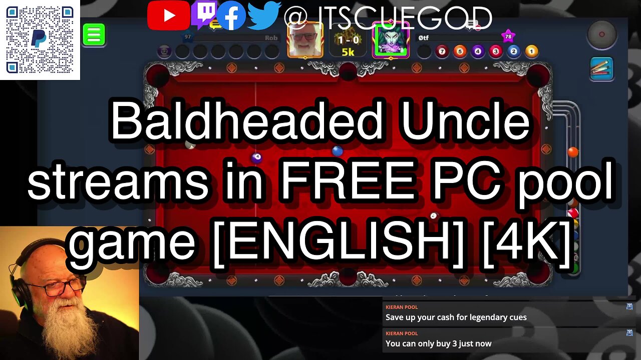 Baldheaded Uncle streams in FREE PC pool game [ENGLISH] [4K] 🎱🎱🎱 8 Ball Pool 🎱🎱🎱