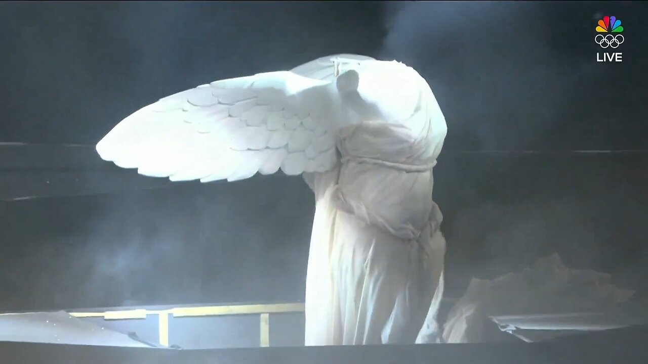 The Olympic closing ceremony depicts white winged Victory of Samothrace meeting the Golden Voyager