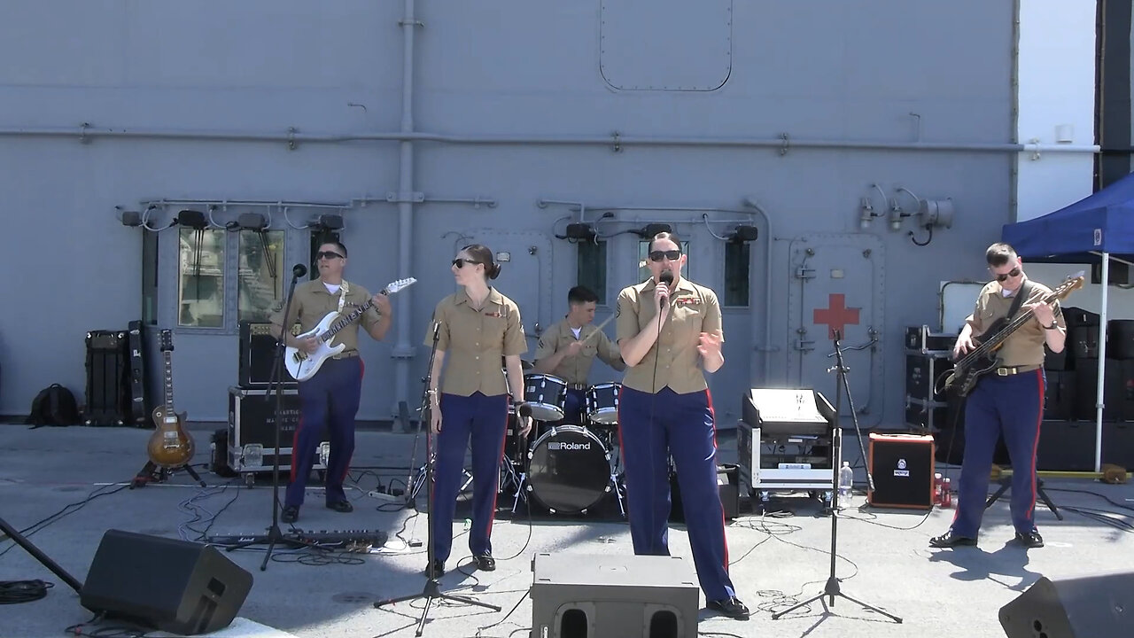 Quantico Marine Rock Band performs aboard the USS WASP (LHD 1) during Fleet Week