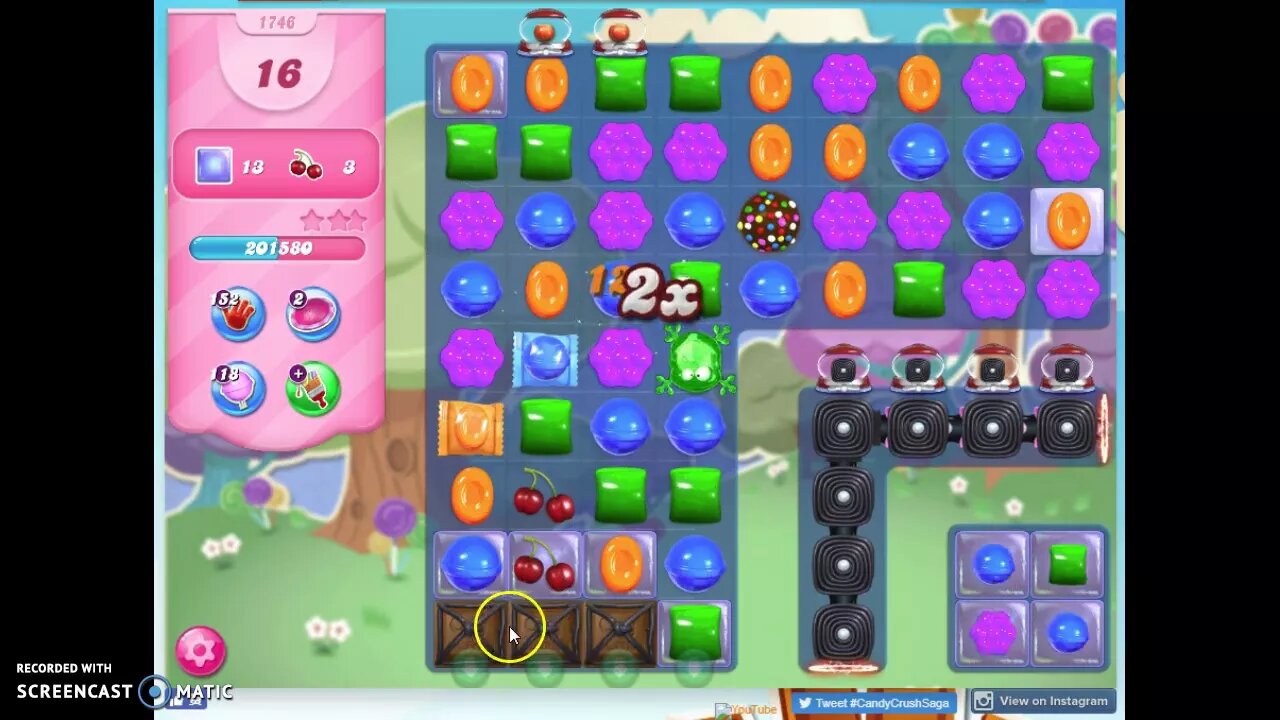 Candy Crush Level 1746 Audio Talkthrough, 1 Star 0 Boosters