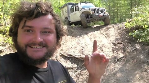 Jeep Truck Camper STUCK Between Two Trees on a STEEP Incline