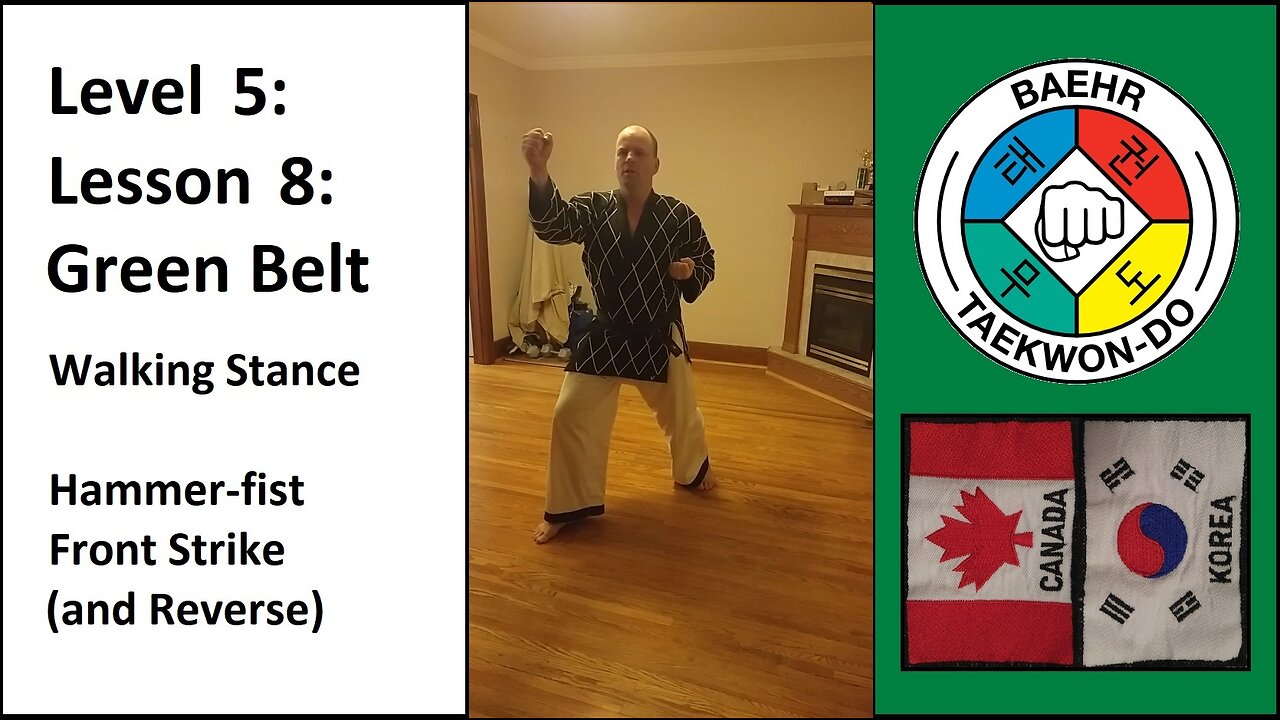 Baehr Taekwondo: 05-08: Green Belt: Walking Stance - Hammer-fist Front Strike