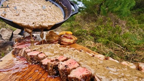 Incredible Ribeye Steak with Potato and Bacon Roses | cooked in Nature ASMR cooking