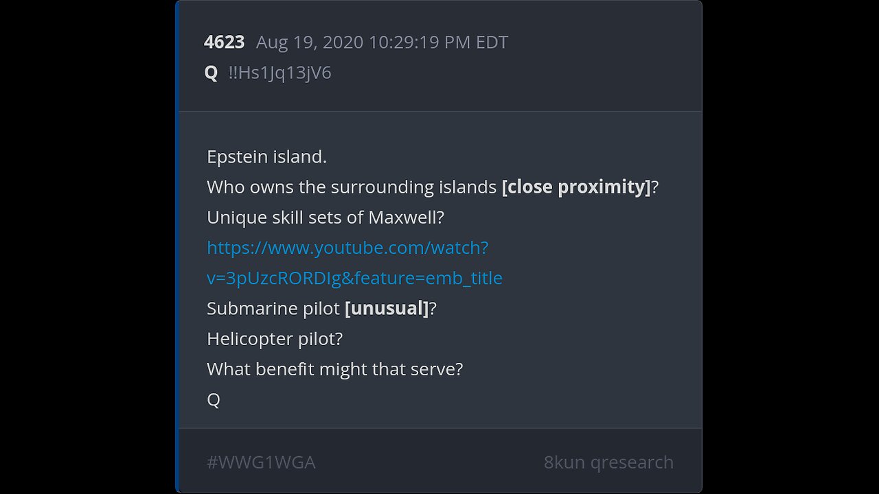 🍕 Q Delta Aug 19, 2020 - Post 4623 | WDS2 - Ghislaine Maxwell and The TerraMar Project