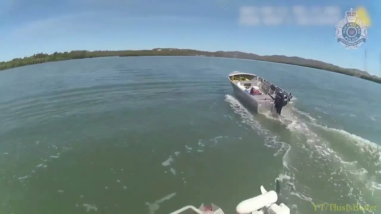 Police officer leaps into runaway boat on Queensland river