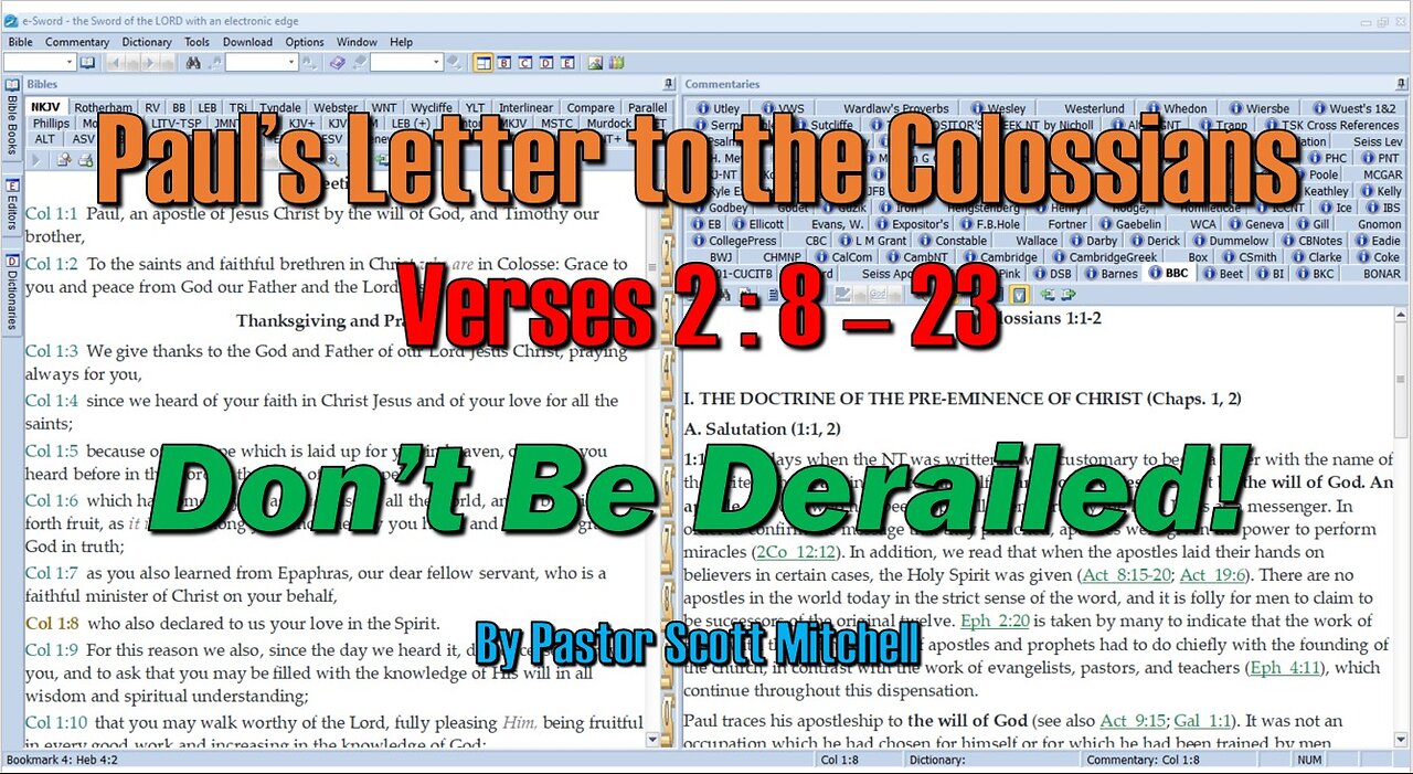 Col. 2:8-23, Don't be Derailed, Pastor Scott Mitchell