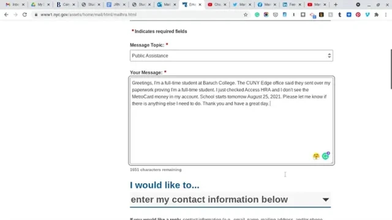 Opinion: Email to HRA about my MetroCard money.