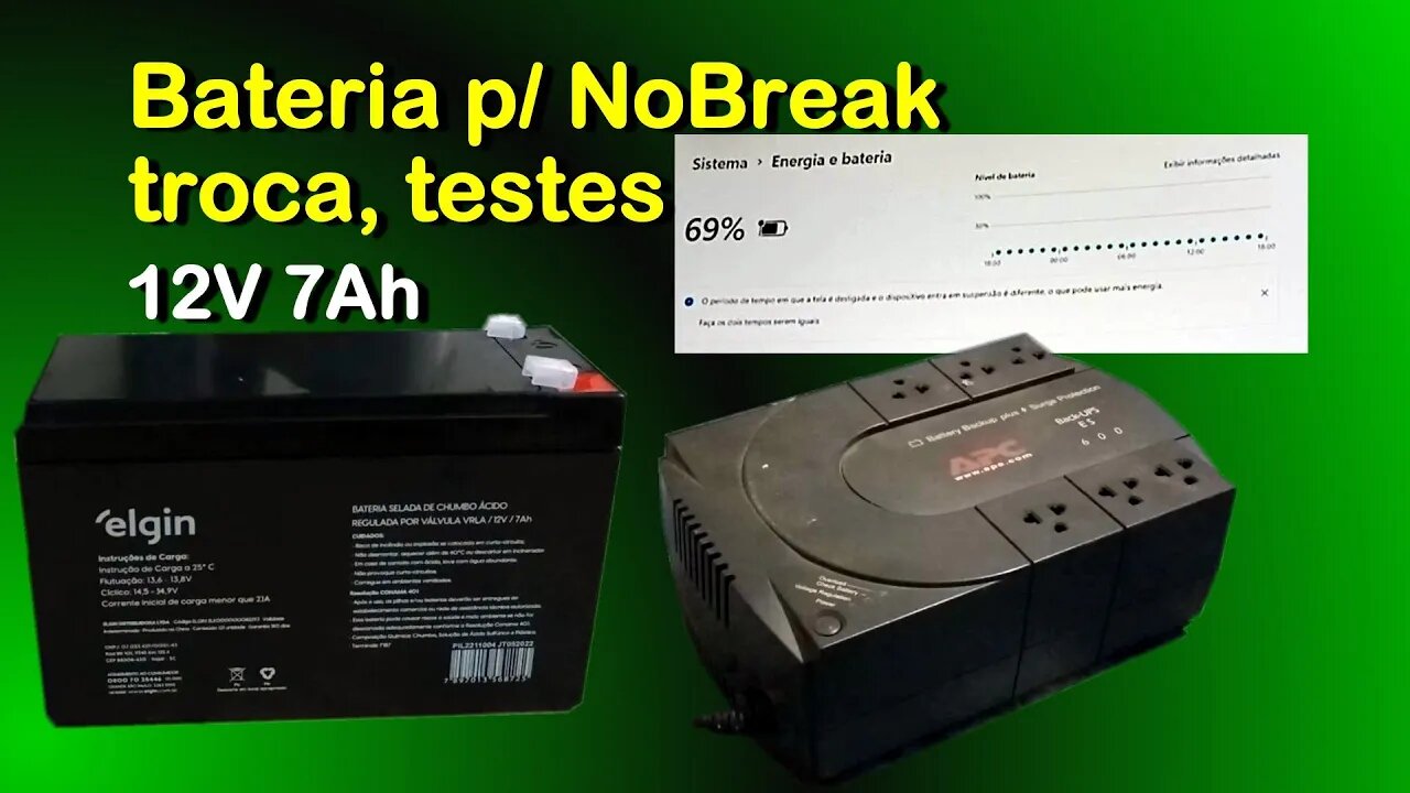 Bateria p/ Nobreak Elgin, troca e testes no APC Back-UPS ES 600.