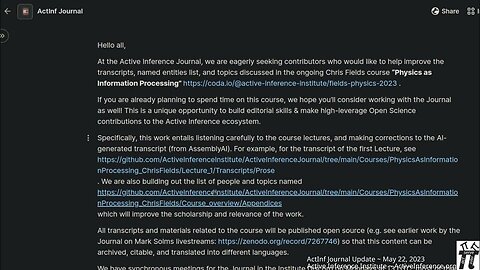 5/22/2023 Update ~ "Physics as Information Processing" at Active Inference Journal