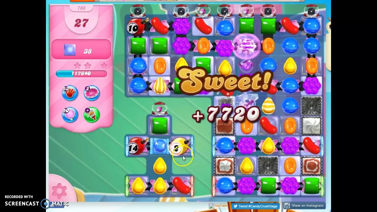 Candy Crush Level 765 Audio Talkthrough, 2 Stars 0 Boosters
