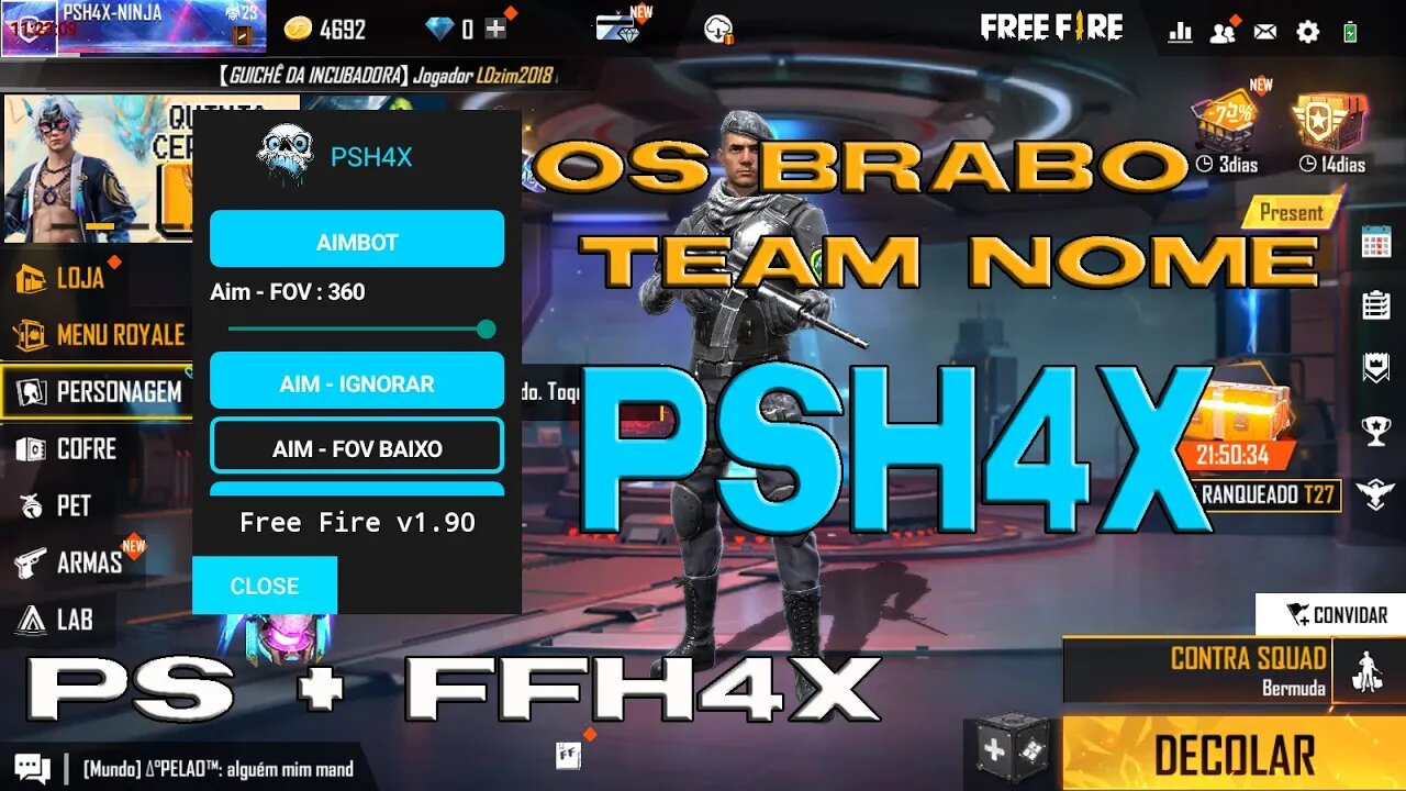 PSH4X SEM BLACK E BAN🔥O MELHOR MOD MENU🔥 PS TEAM+ FFH4X