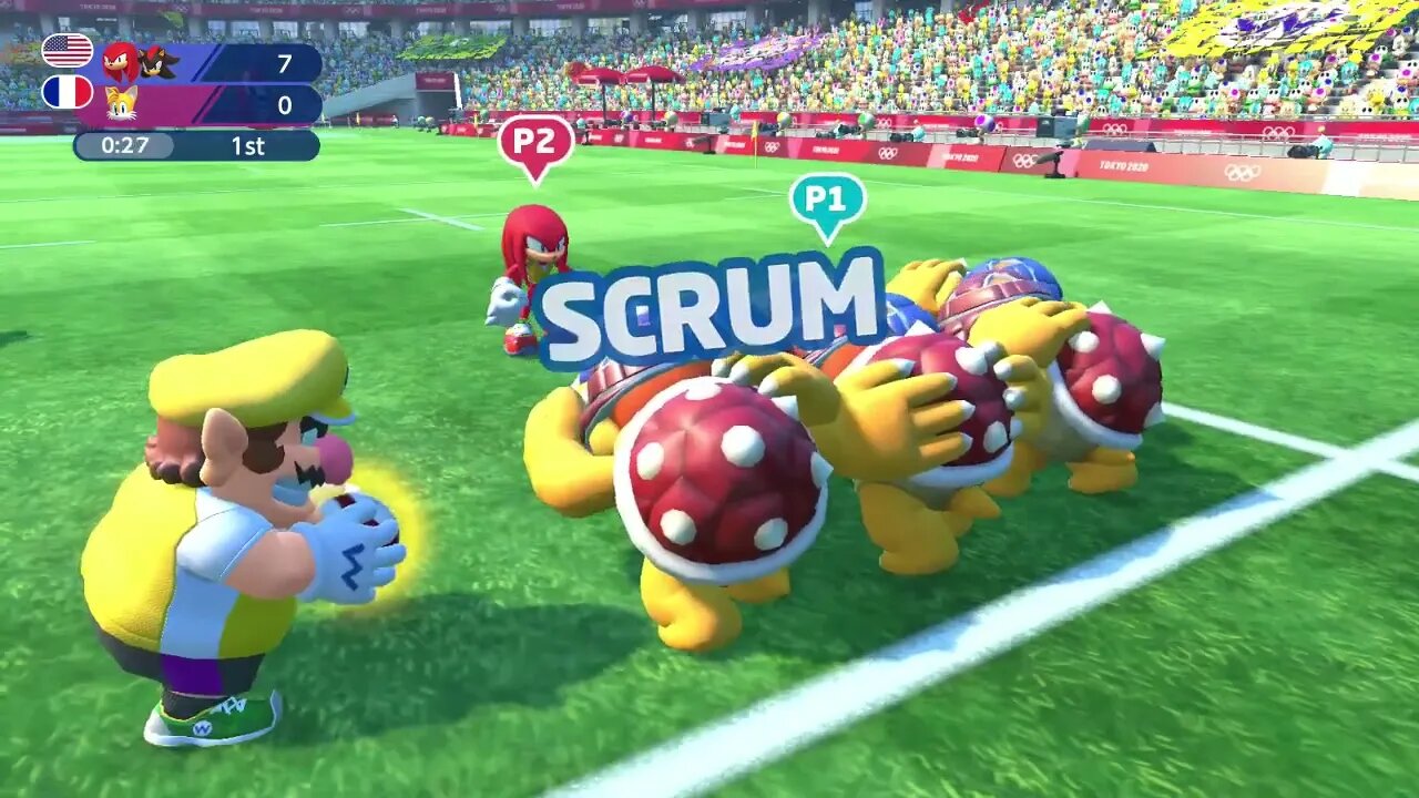 Mario and Sonic rugby gameplay dad and son combo