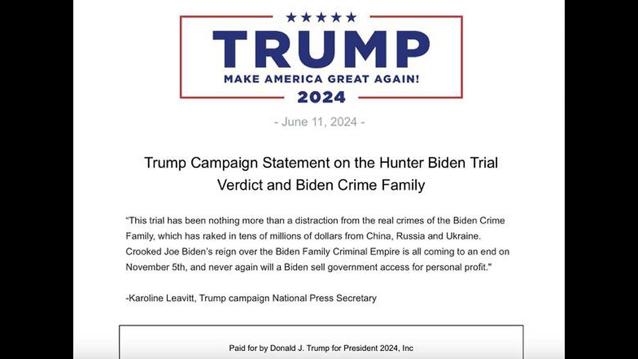 Real Statement On Hunter Biden Verdict From Trump Campaign