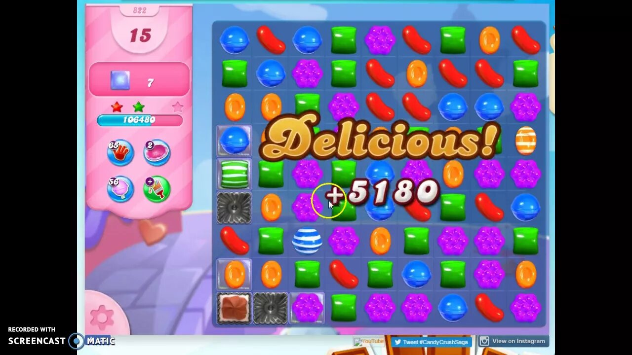 Candy Crush Level 822 Audio Talkthrough, 3 Stars 0 Boosters