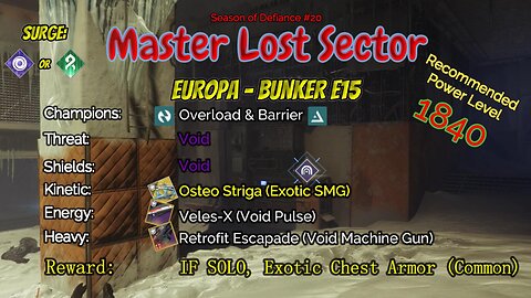 Destiny 2 Master Lost Sector: Europa - Bunker E15 on my Void Hunter 5-14-23