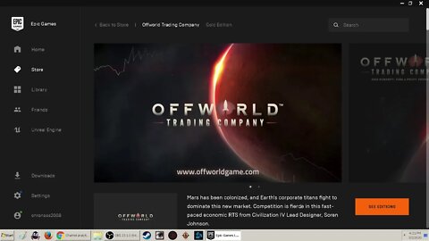 2020 March 5th to 12th Offworld Civ trading game free on Epic Games Store