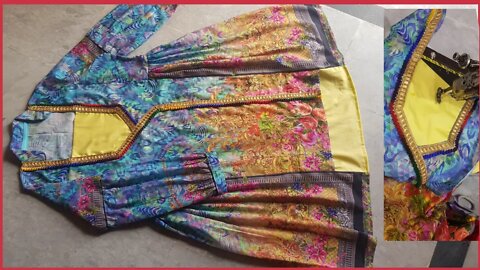 Designer Angrakha kurti cutting and stitching.