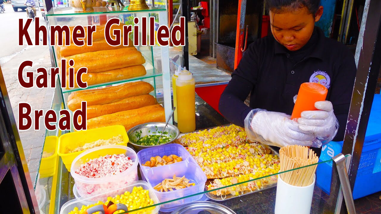 Khmer Grilled Garlic Bread | Cambodian Street Food