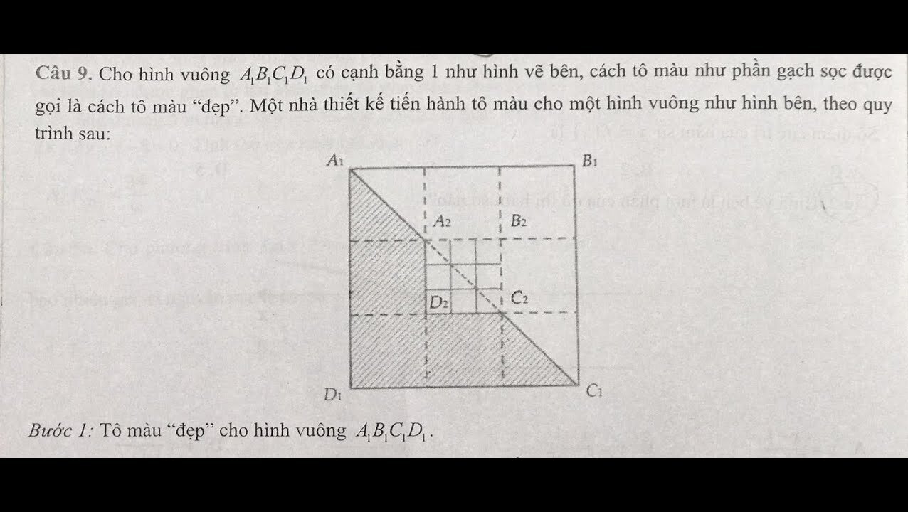 Toán 11: Cho hình vuông A1B1C1D1 có cạnh bằng 1 như hình vẽ bên, cách tô màu như phần gạch sọc