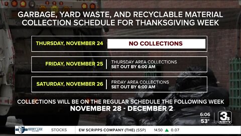 No trash, yard waste will be picked up on Thanksgiving Day in Omaha