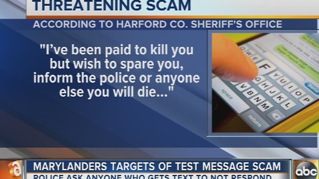 Text message scam with death threat targets cellphone users in Maryland