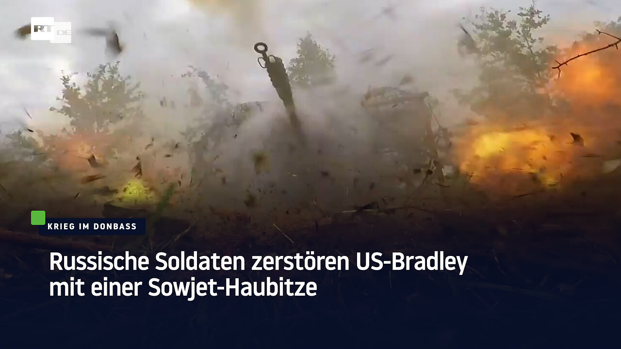 Russische Soldaten zerstören US-Bradley mit einer Sowjet-Haubitze