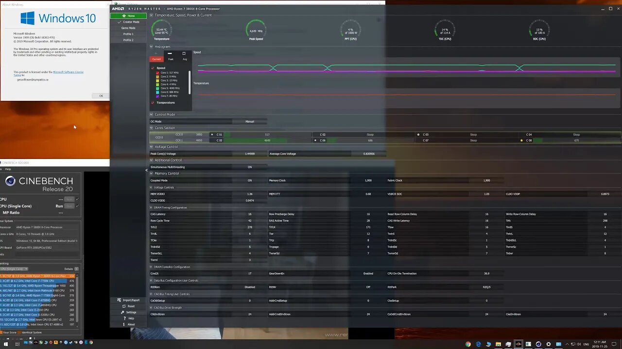 AMD 3800X 4650Mhz Cinebench20 Single 540