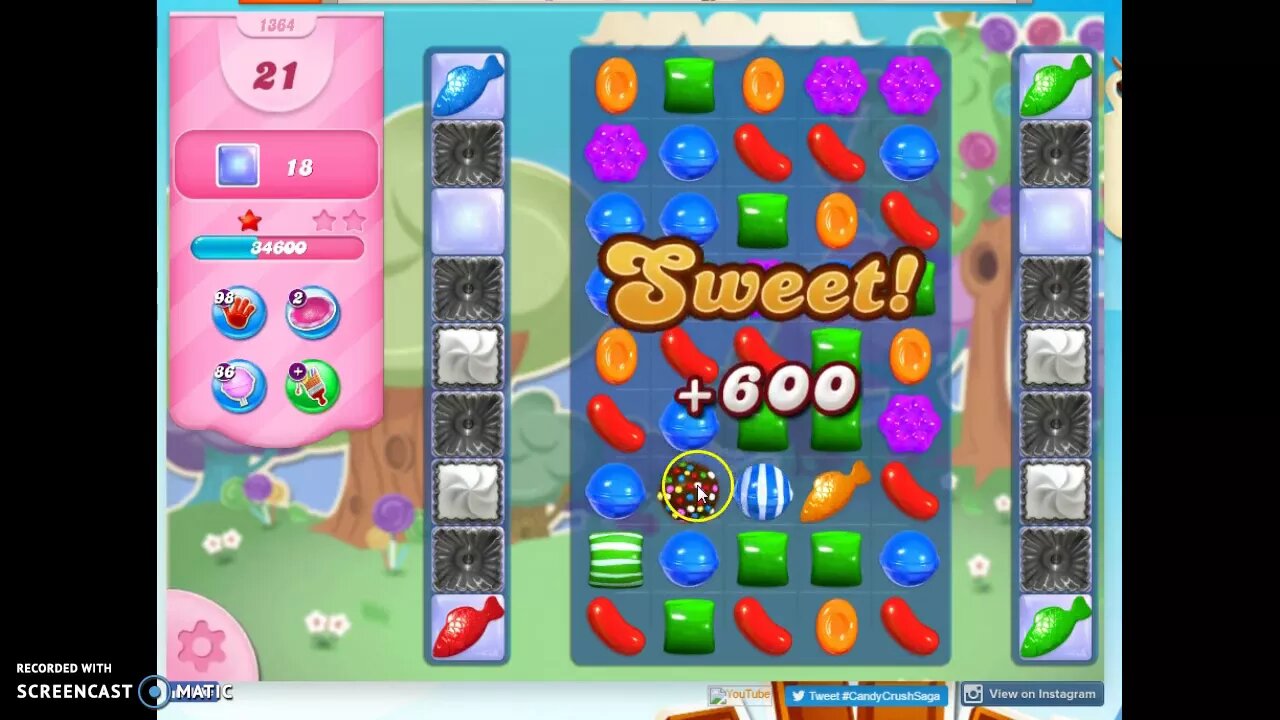 Candy Crush Level 1364 Audio Talkthrough, 3 Stars 0 Boosters