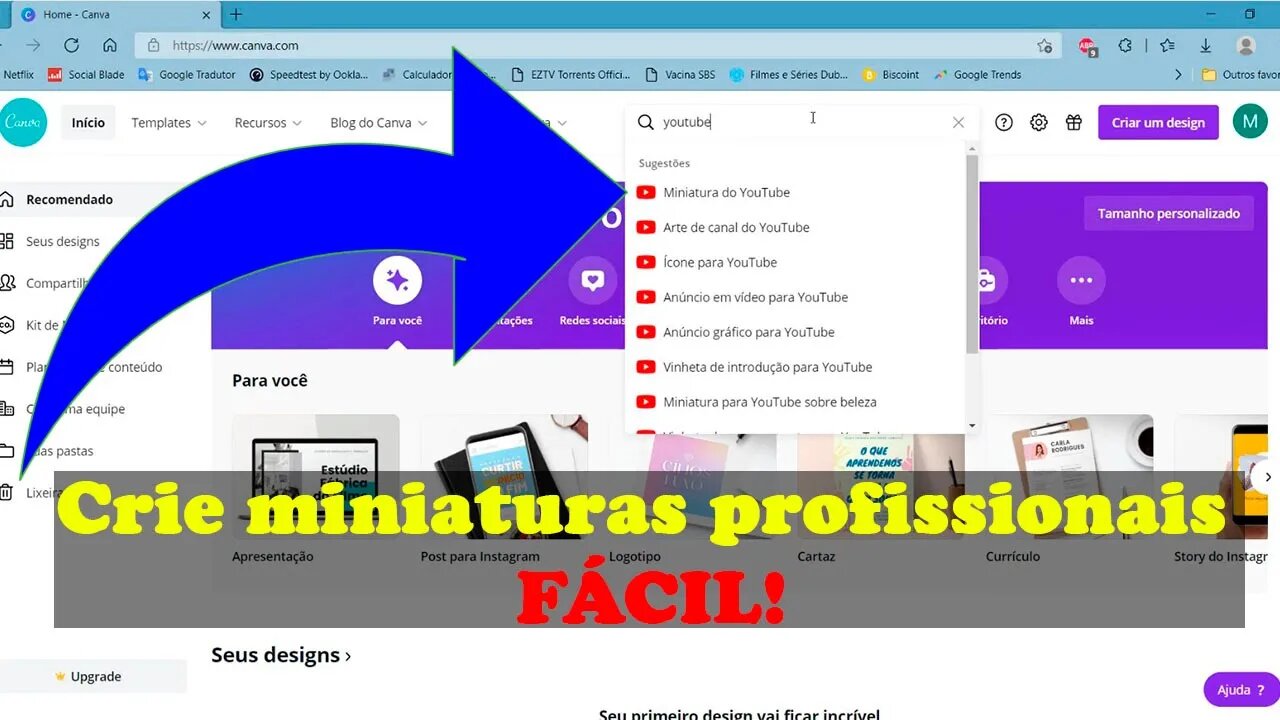 Jeito FÁCIL de criar THUMBNAIL (miniatura) dos vídeos - Canva