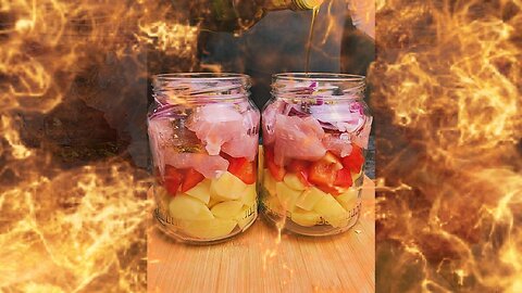 Tasty dinner in jars