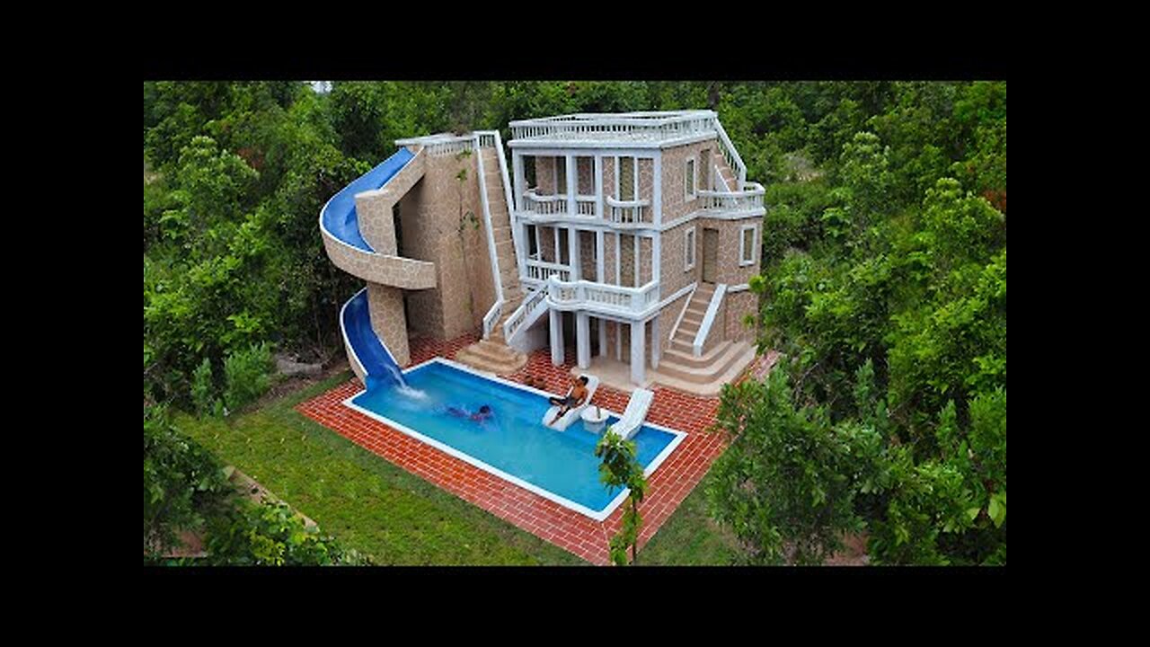 Build Creative Water Slide Park To Underground Swimming Pool & Beautiful Villa House