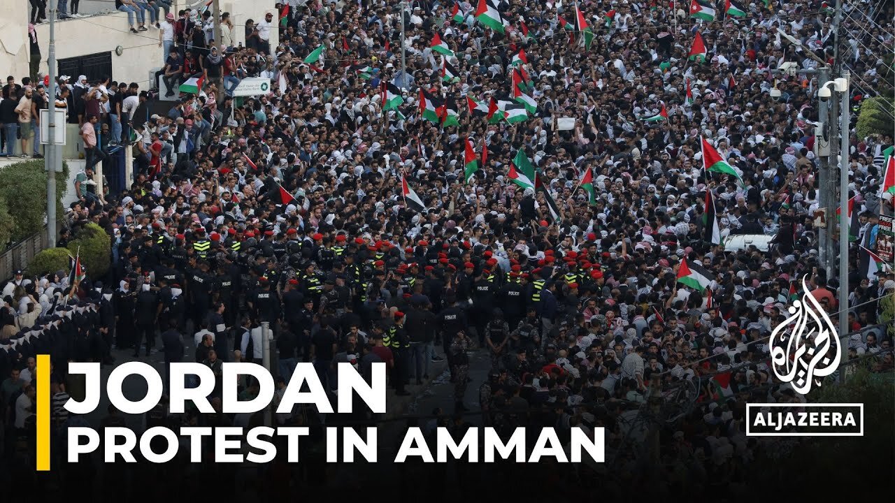 Jordanian security forces block off roads leading to the Israeli embassy in Amman due to rallies