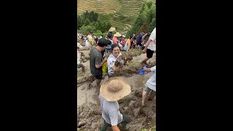 Happy villagers at mountain