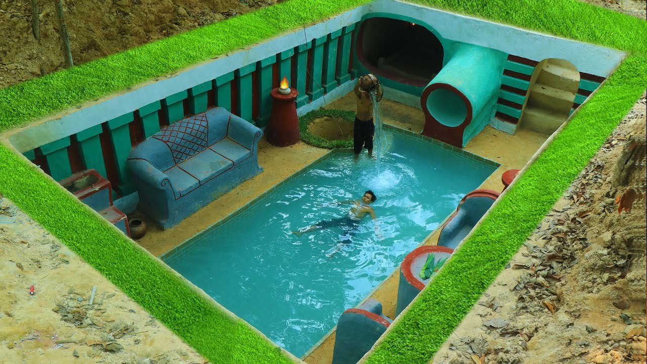 Building Cave Platinum Underground Swimming Pool With Underground Private Living Room