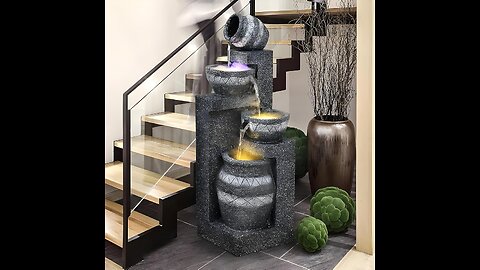 4.9 ft Clay Pot Water Fountain – Handcrafted Feng Shui Décor