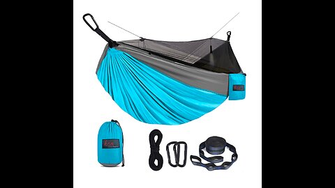 Camping Hammock with Mosquito Net & Rain Fly Tent Tarp & Tree Straps Portable Strong Nylon Hamm...