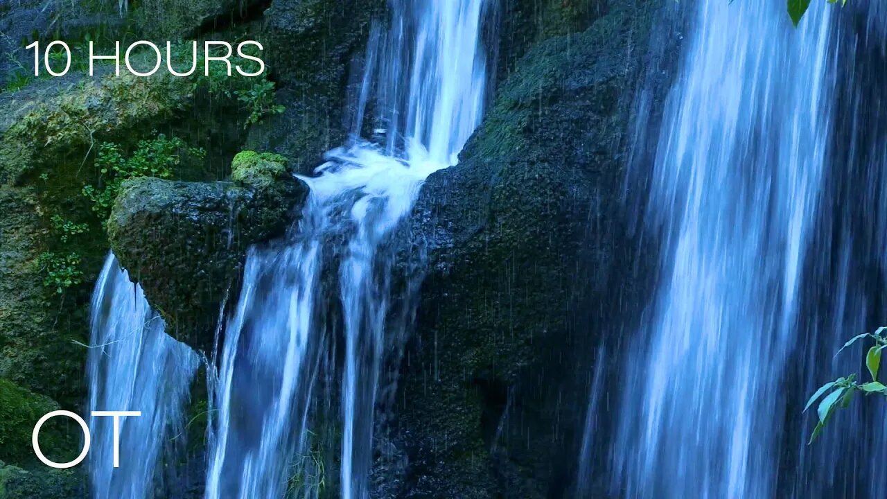 Mossy Waterfall in the Rain | Falling Water & Atmospheric Sounds | Relax | Study | Sleep | 10 HOURS