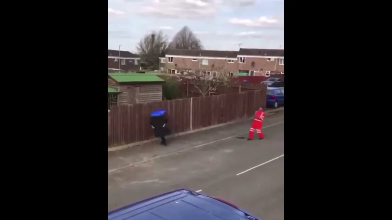 Wheelie Bin Prank - Binman Gets Fright When Bin Comes Alive And Does A Runner