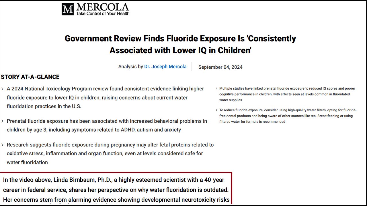 Dr Birnbaum: We Don't need FLOURIDE in drinking water anymore