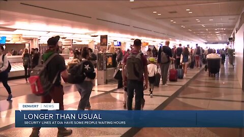 Long lines for security at Denver International Airport