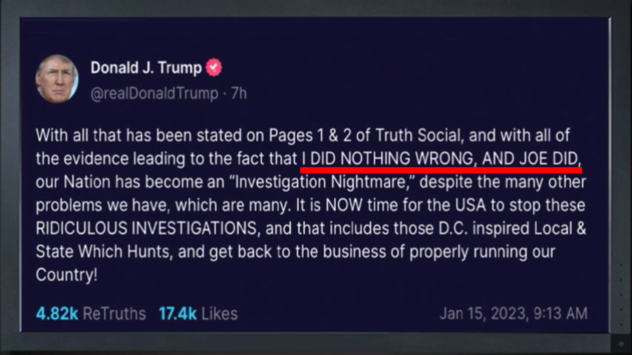 Donald Trump WARNING "I Did Nothing Wrong, And Joe Did"