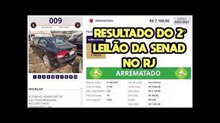 RESULTADO DO 2º LEILÃO DA SENAD NO RJ POR QUANTO CADA LOTE FOI VENDIDO? *CIVIC 2008 POR R$ 7.100,00*