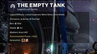 Destiny 2 Legend Lost Sector: The Empty Tank on the Tangled Shore 2-19-22