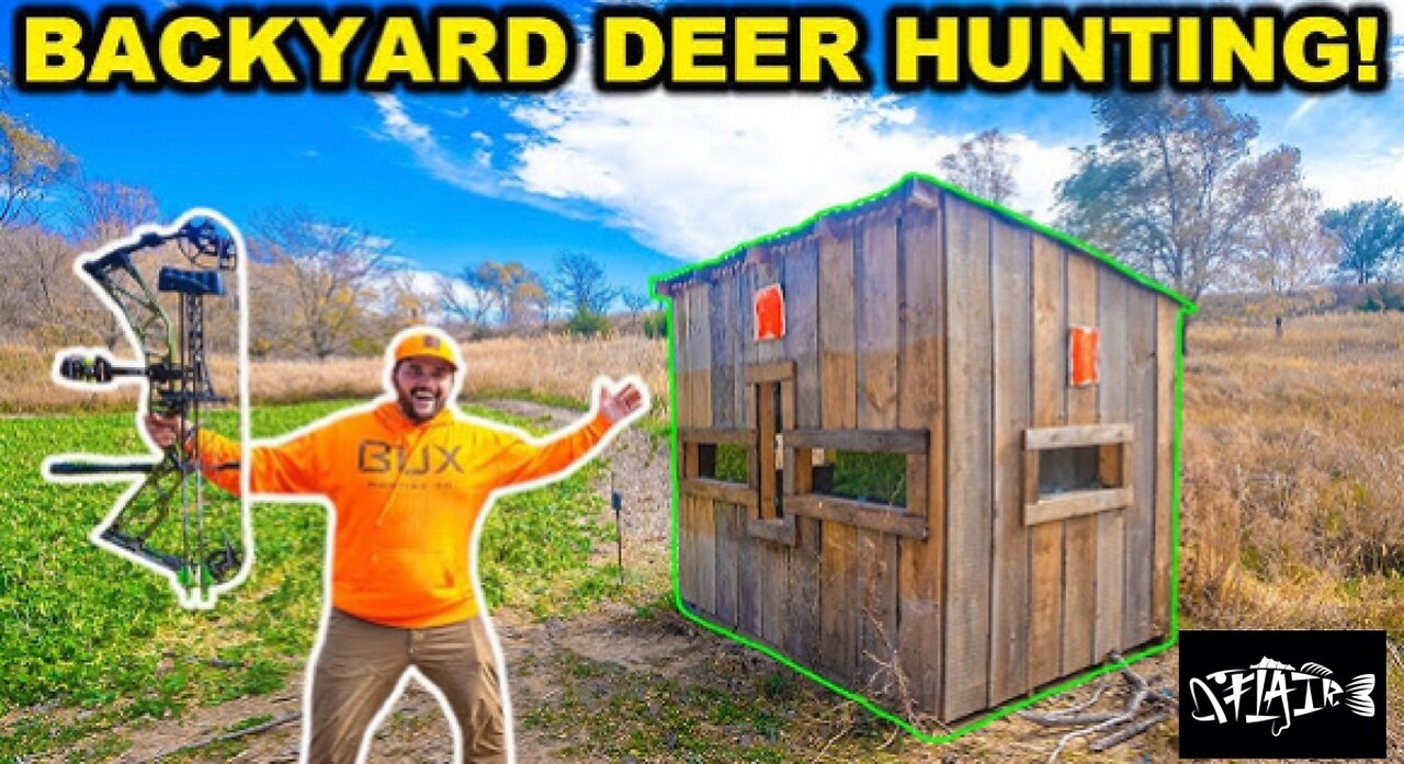 DEER HUNTING in HOMEMADE luxury deer blind. Rare bobcat footage. (Catch, Clean, Cook)