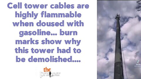 Cell tower cables are flammable when doused with burn marks show this tower had to be demolish