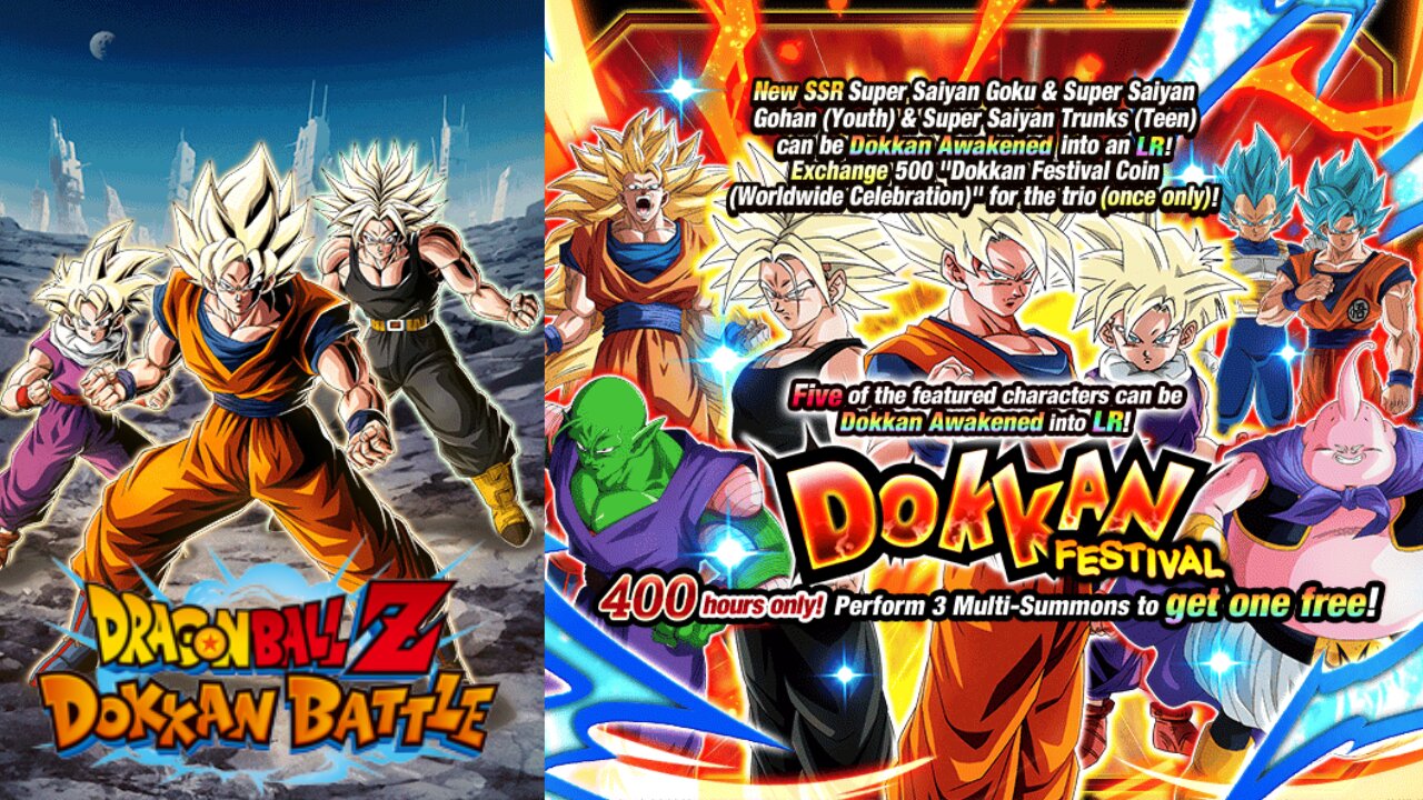 DBZ Dokkan Battle: Dokkan Fest LR SSJ Goku & SSJ Gohan (Youth) & SSJ Trunks (Teen) Banner Summons