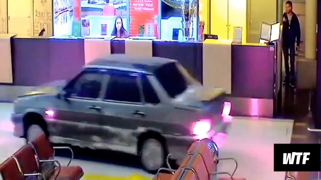 Only In Russia... Crazy Driver Plows Car Through Airport Terminal